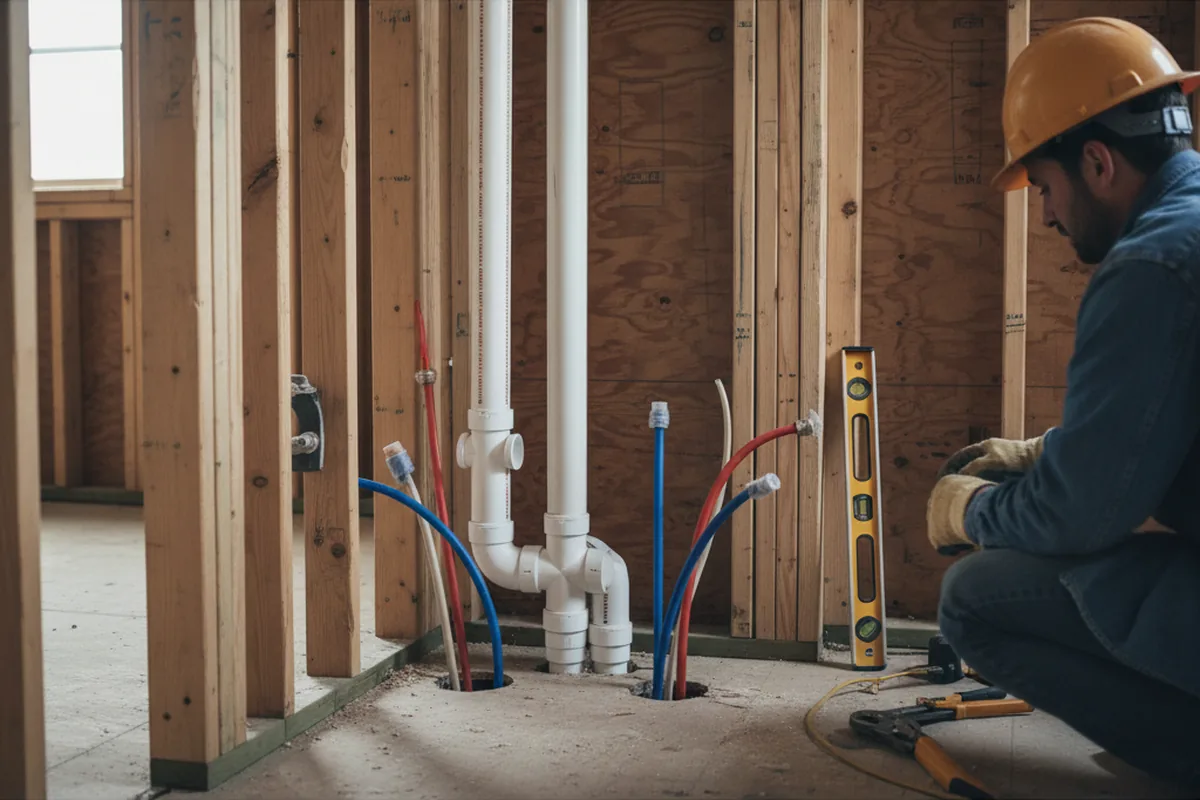 Drain and supply rough-in during Leak Detection in Richford